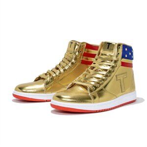 TRUMP NEVER SURRENDER MAGA GOLD SNEAKERS MEN 10  WOMEN 12